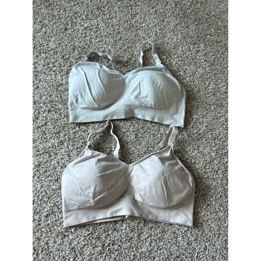 Auden Nursing Lightly Lined Seamless Bra Set 2 Tan Gray Large Maternity Wireless
